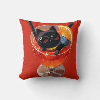 BLACK ANIME CAT IN A GLASS OF JUICE CUSHION
