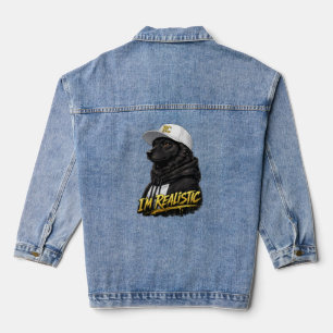 Black Anime Dog Streetwear Art I'm Realistic Denim Jacket