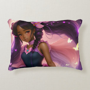 Black Anime Girl Pink and Purple Animecore Decorative Cushion