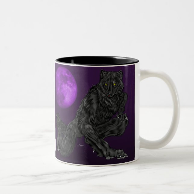 Black Anthro Werewolf Two-Tone Coffee Mug (Right)