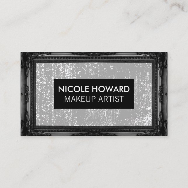 Black Antique Frame | Grey Grunge Texture Business Card (Front)