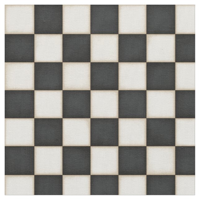 Black & Antique White Chequered (small scale) Fabric (Close Up)