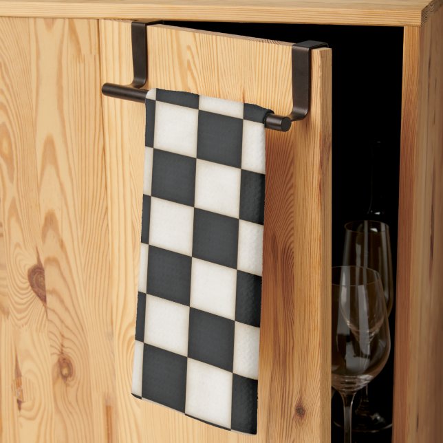Black & Antique White Chequered Tea Towel (Thirds Fold)