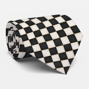 Black & Antique White Chequered Tie