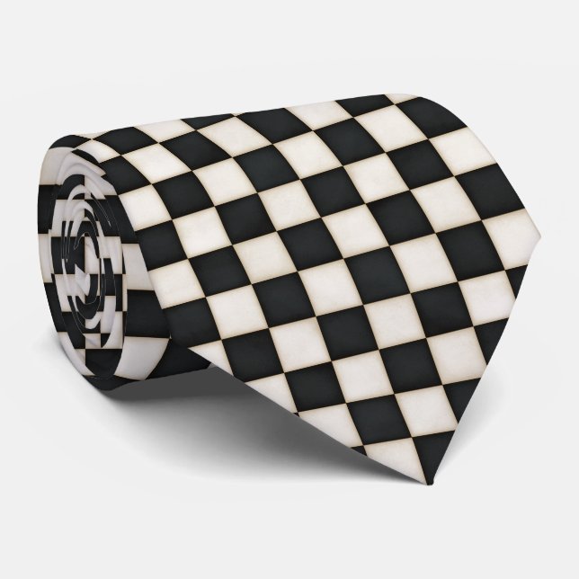 Black & Antique White Chequered Tie (Rolled)
