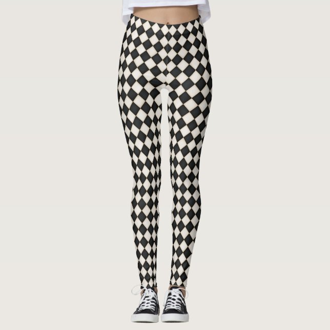 Black & Antique White Diamonds Leggings (Front)