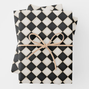 Black & Antique White Diamonds Wrapping Paper Sheet