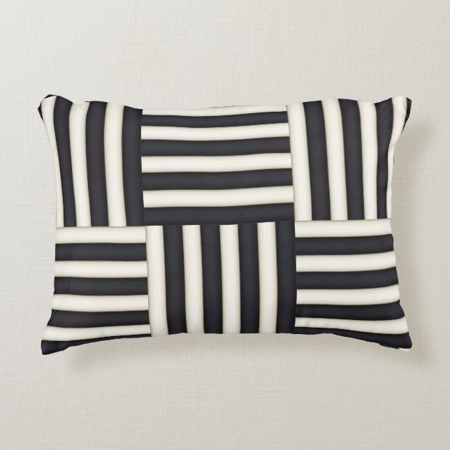 Black & Antique White Stripes Patchwork Decorative Cushion (Front)