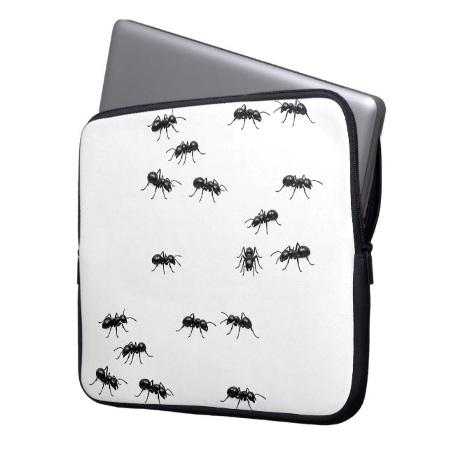 Black Ants on White Laptop Sleeve (Front Left)