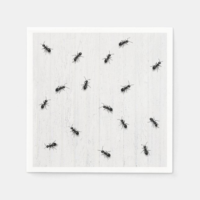Black Ants on Whitewashed Wood Napkin (Front)