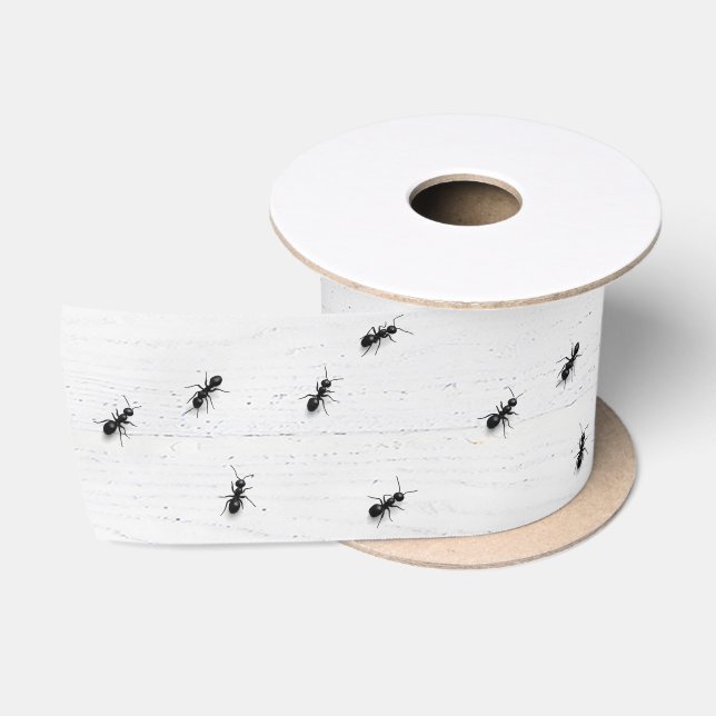 Black Ants on Whitewashed Wood Satin Ribbon (Spool)