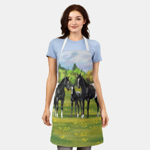 Black Appaloosa Horses In Summer Pasture Apron