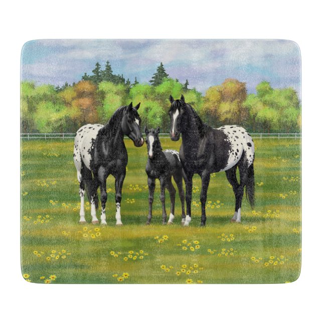 Black Appaloosa Horses In Summer Pasture Cutting Board (Front)