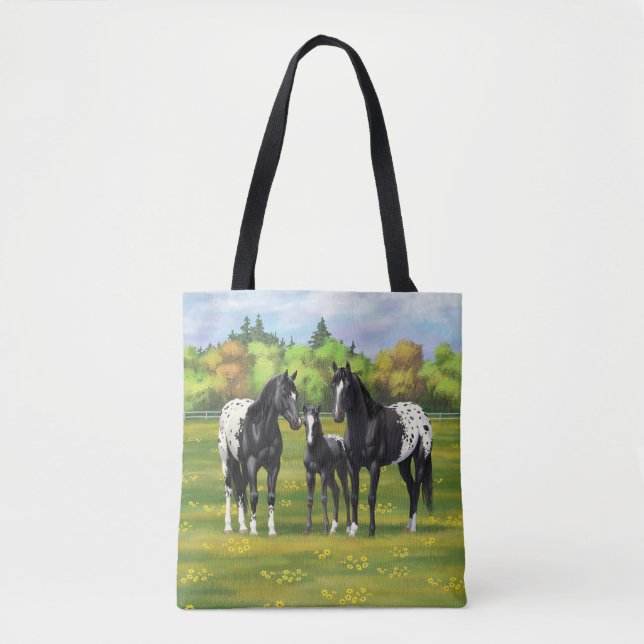Black Appaloosa Horses In Summer Pasture Tote Bag (Front)