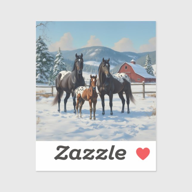 Black Appaloosa Horses on a Farm in Winter (Sheet)