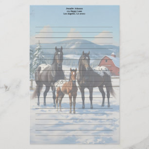 Black Appaloosa Horses on a Farm in Winter Stationery