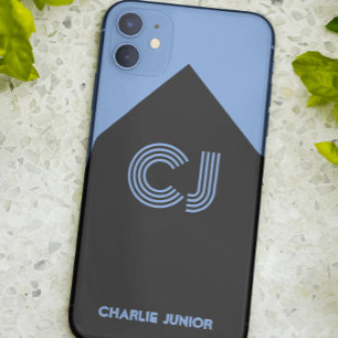 black & aqua blue Monogrammed initials Minimalist  Case-Mate iPhone Case
