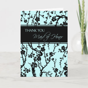 Black & Aqua Floral Thank You Maid of Honour Card