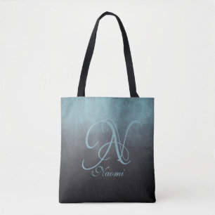 Black Aqua Green stylish rustic monogram Tote Bag