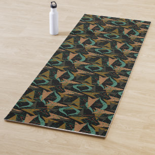 Black Aqua Mid-Century Modern Atomic Shapes Yoga Mat