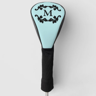 Black aqua monogram damask motif golf head cover