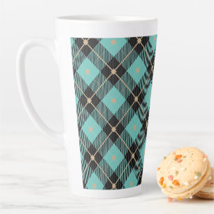 Black Aqua Plaid Pattern Latte Mug