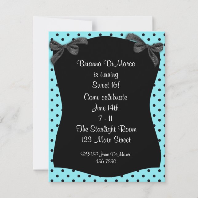 Black Aqua Polka Dot Invitation (Front)