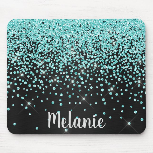 Black Aqua Sparkle Crystal Mouse Pad (Front)