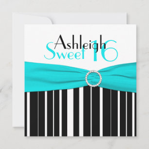 Black, Aqua, White Sweet Sixteen Invitation