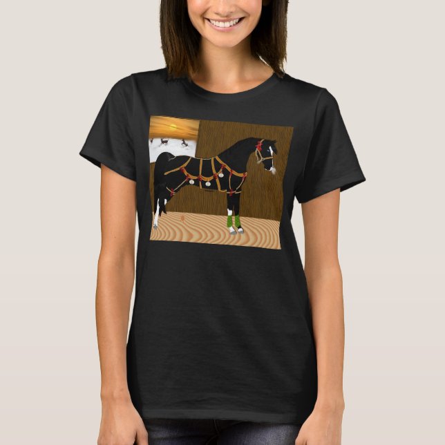 Black Arabian Horse Christmas T-Shirt (Front)