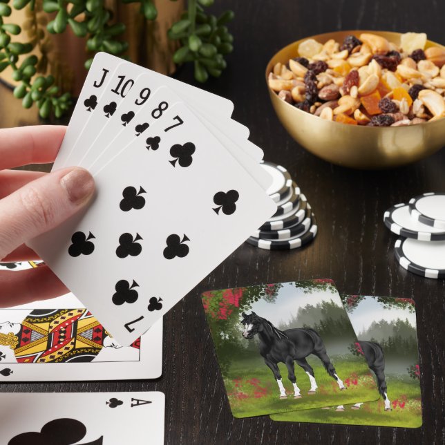 Black Arabian Horse in Spring Meadow Playing Cards (In Situ)