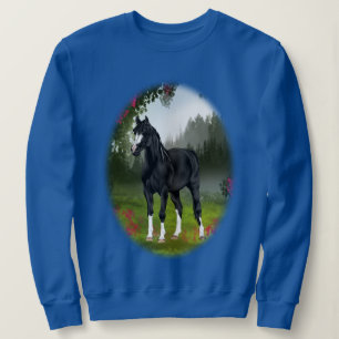 Black Arabian Horse in Spring Meadow Sweatshirt