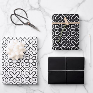 Black Arabic Geometric Pattern Wrapping Paper Sheet