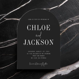 Black Arch Modern Elegant QR Code Wedding Invitation