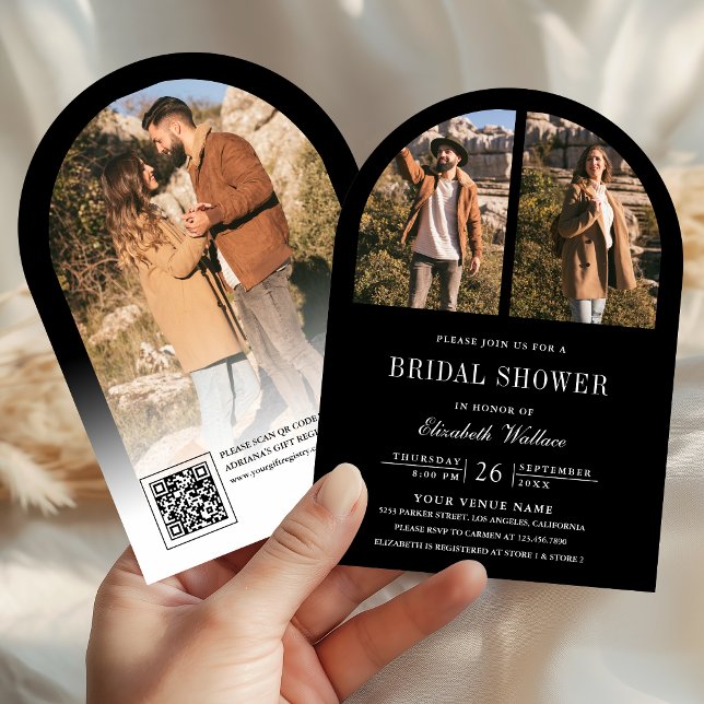 Black Arch Photo QR Code Bridal Shower Invitation (Creator Uploaded)