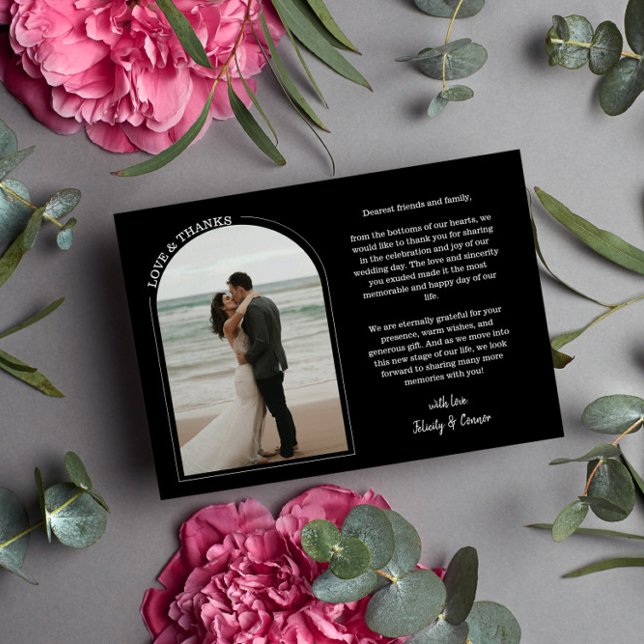 Black Arch Wedding Photo Love & Thanks Thank You Card (Creator Uploaded)