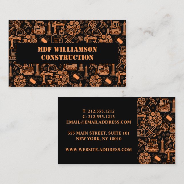 black Architectural Blueprint Engineer Pattern Business Card (Front/Back)