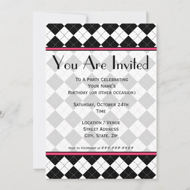Black Argyle Fashion Invitation (Front)