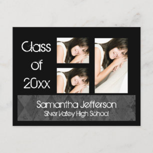 Black Argyle Graduation Announcement, 3 Photos Invitation