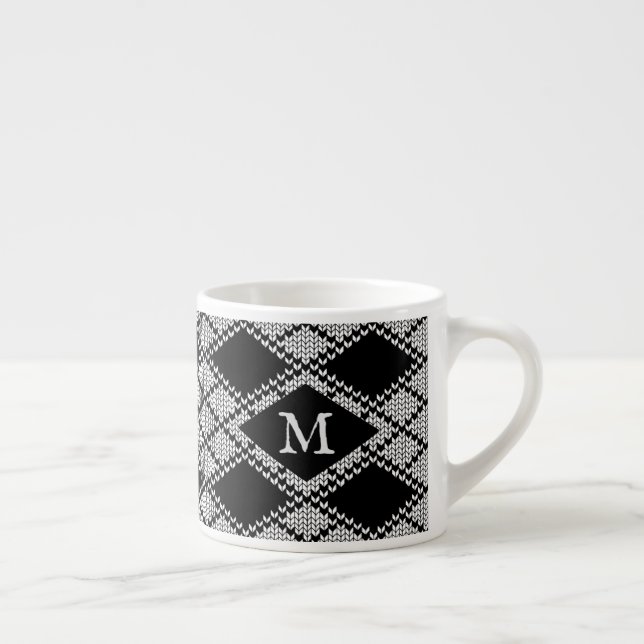 BLACK ARGYLE KNIT Espresso Cup + Initial (Right)