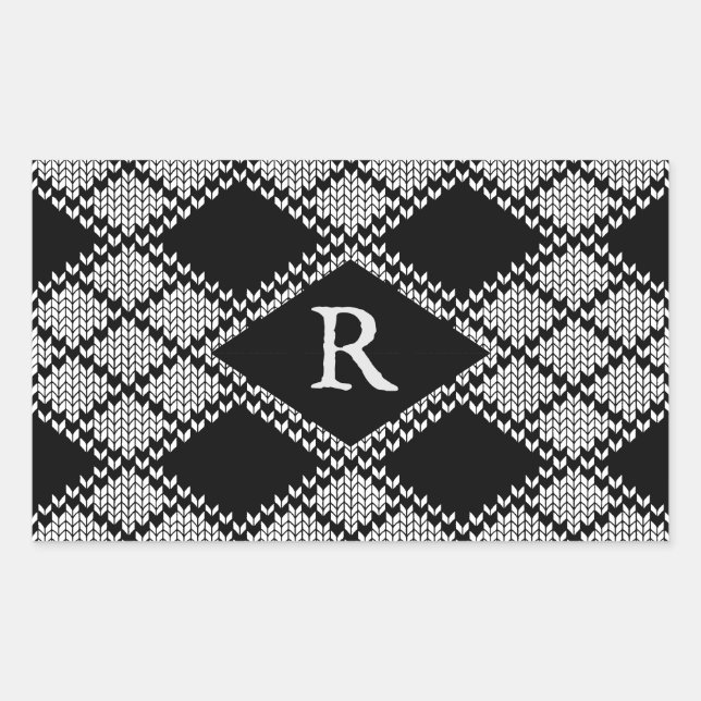BLACK ARGYLE KNIT Rectangle Stickers + Initial  (Front)