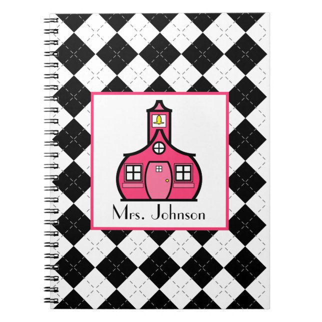 Black Argyle & Pink Teacher Notebook (Front)