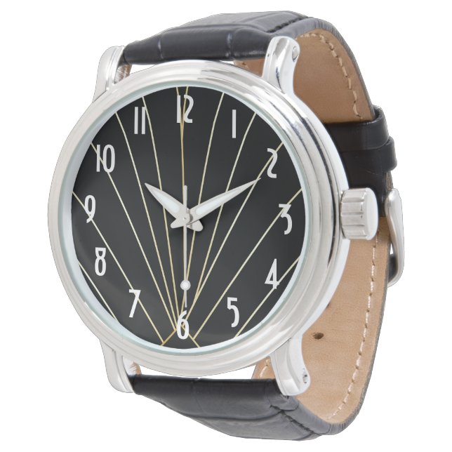 Black Art Deco Design Watch (Angled)