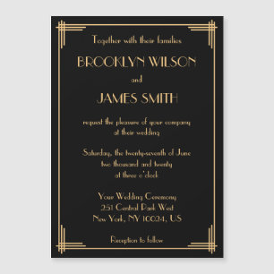 Black Art Deco Great Gatsby Magnet Wedding Invites