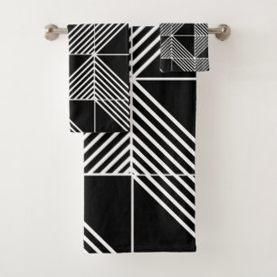 Black Art Deco Lines  Bath Towel Set