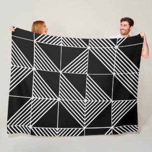 Black Art Deco Lines Fleece Blanket