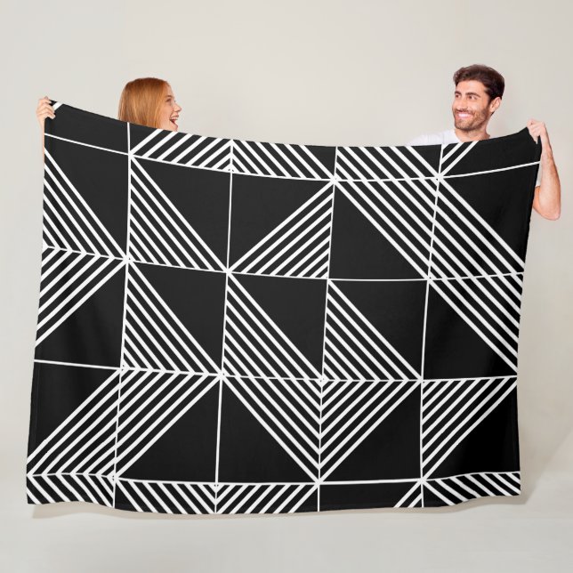 Black Art Deco Lines  Fleece Blanket (In Situ)