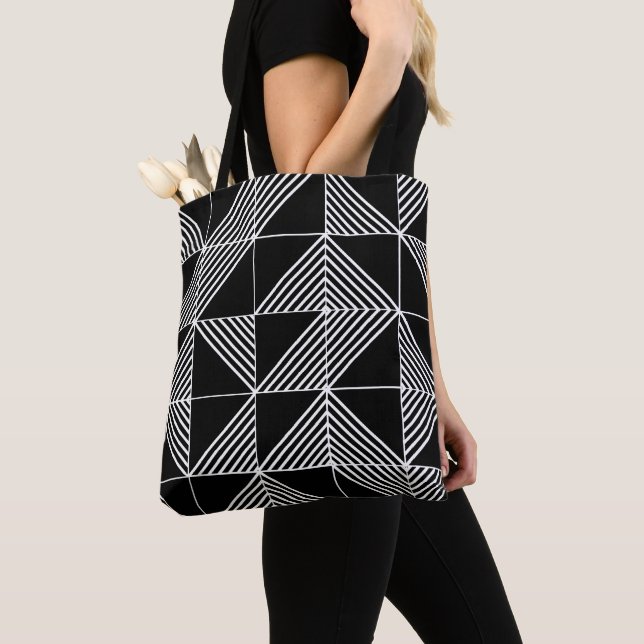 Black Art Deco Lines  Tote Bag (Close Up)