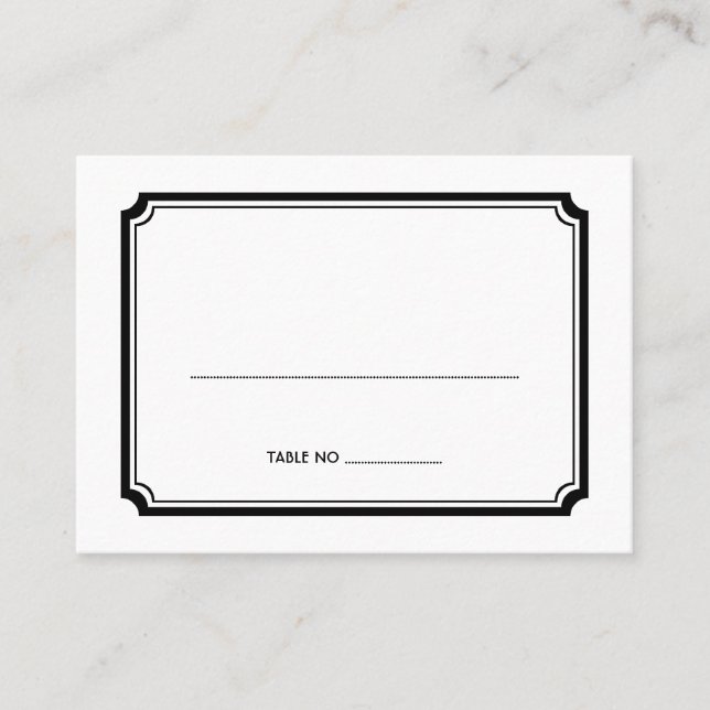 Black art deco retro wedding guest seating cards (Front)