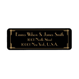 Black Art Deco Return Address Labels